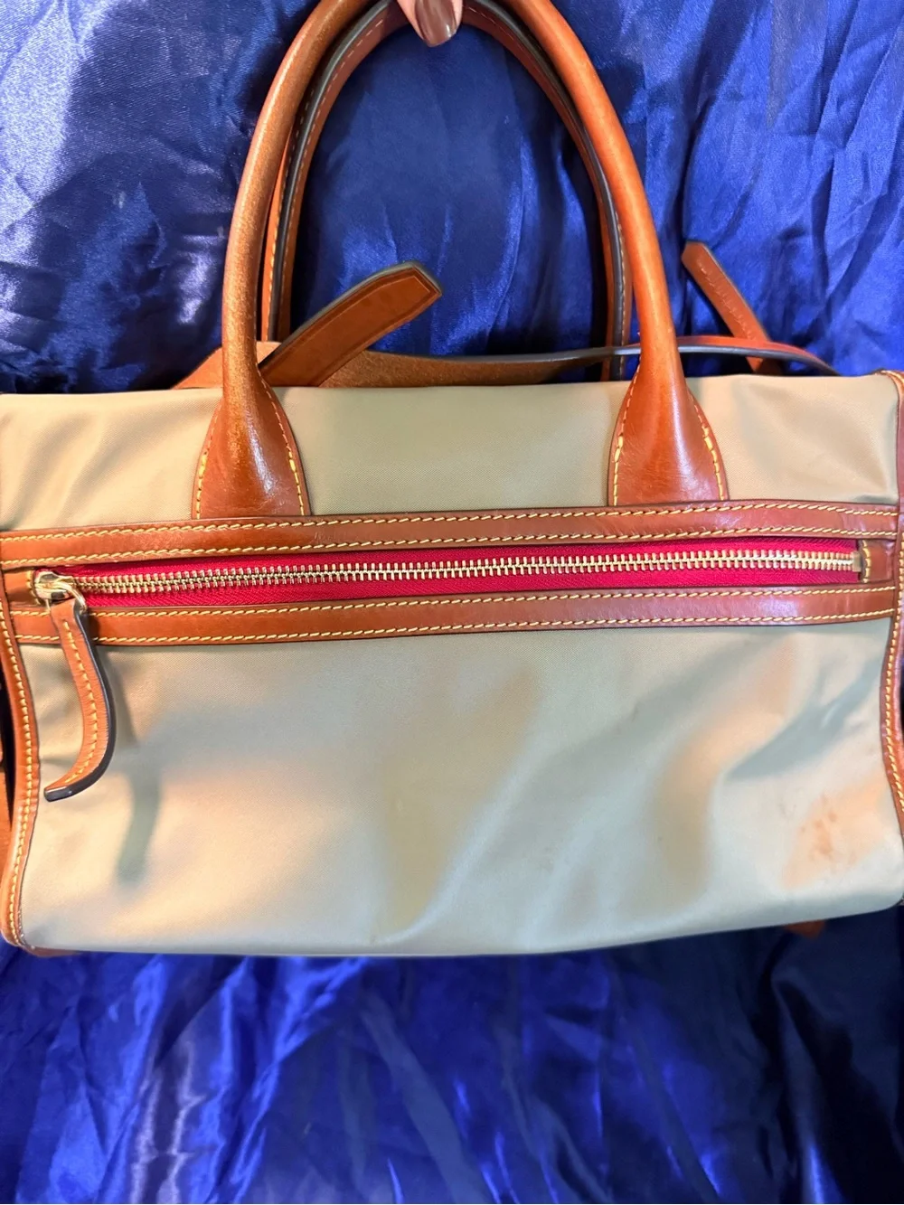 Dooney & Bourke Tan Satchel with Brown Leather Trim